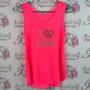 Eros tank top neon bling rhinestone diamond Vibrant Pink 'I Love London'